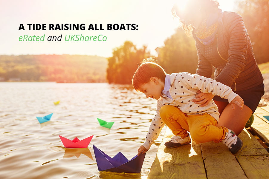 Mom and son playing with paper boats by the lake. Warm filter and film effect