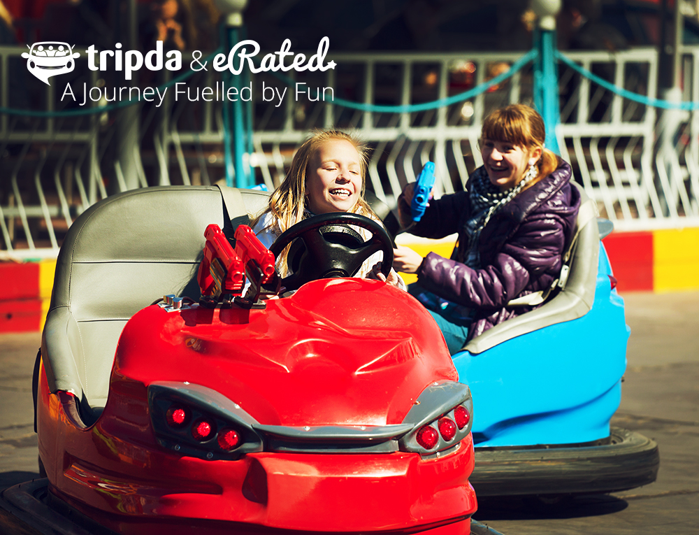 Teens driving a bumper cars
